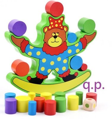 現貨 木質玩具 益智遊戲 木偶 動物 熊 小丑馬戲團 平衡木 搖晃擺動 數學 桌遊道具 寶寶小孩兒童 疊疊樂積木 禮物