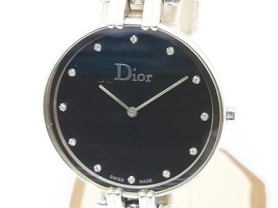 【發條盒子K0161】Christian Dior 迪奧 CD 黑面石英 不鏽鋼鍊帶  CD094110 超美女仕鑽錶
