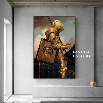 C - R - A - Z - Y - T - O - W - N 羅馬戰士黃金盔甲騎士人物裝飾畫現代美式創意時尚惡搞藝術掛畫品牌時尚美學空間設計住宅掛畫