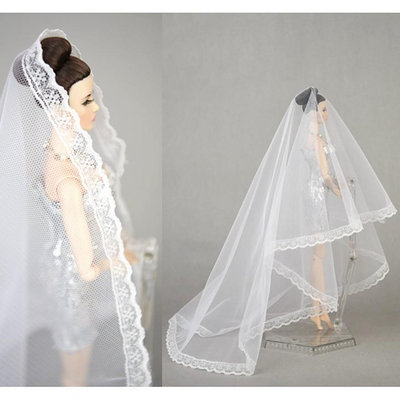 超長 蕾絲 頭紗 芭比 娃娃 婚紗 造型 莉卡 可兒