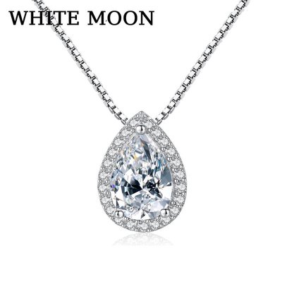 現貨熱銷-[WHITE MOON]大顆粒鑽石項鍊 S925純銀鏈條 莫桑鑽水滴造型吊墜 閃耀氣質奢華造型鋯石簡約女士項鍊