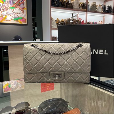 ⭐️ 香榭屋精品店 CHANEL COCO 2.55 香奈兒銀灰色牛皮銀鍊雙蓋方釦肩背包斜背包 (XC0495)