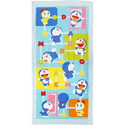 日本正品 親膚 純棉 浴巾 60x120cm 哆啦A夢 字母 Doraemon 毛巾 包頭巾 洗澡巾 擦臉巾 4512873044365