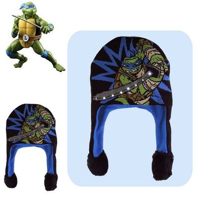 出口美國Ninja Turtles忍者龜Leo藍天使李奧黑色Light-Up款遮耳帽(52~54cm適用)禦寒專用~