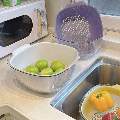 雙層瀝水籃家用廚房洗菜盆洗水果神器淘菜盆濾水籃水果盤塑料籃子