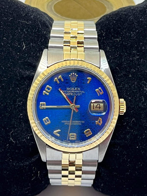 國際精品當舖 ROLEX 勞力士 16233蠔式半金 特殊原藍色阿拉伯數字 電腦面錶 (大配盒單全)