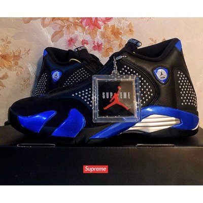 【正品】Air Jordan 14 x Supreme 黑藍 籃球 運動 高幫 男 女 現貨 BV7630-004慢跑鞋