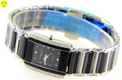 @(六四三鐘錶精品店)@范倫鐵諾(爪鑲晶鑽)(真品)黑陶瓷藍寶石水晶玻璃頂級陶瓷女錶