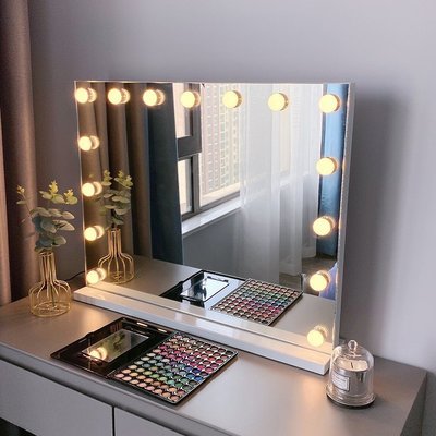 熱賣  智能方形臺式led化妝鏡帶燈泡化妝鏡大號梳妝鏡子臥室桌面美妝鏡