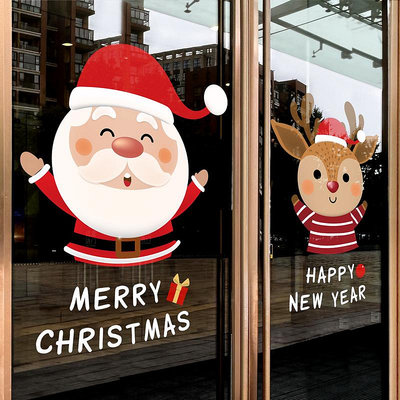 圣誕節裝飾品氛圍布置靜電貼櫥窗裝扮玻璃門貼紙圣誕老人窗花貼畫-奇點家居