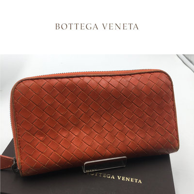 【皮老闆二店】二手真品 Bottega Veneta BV ㄇ型拉鍊長夾 編織皮夾 義大利製  Z793