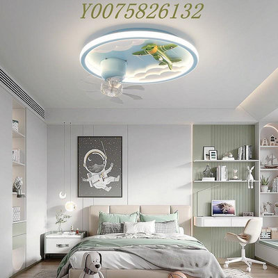 兒童房間燈風扇燈男孩 臥室2023年新款LED搖頭變頻飛機大戰吸頂燈
