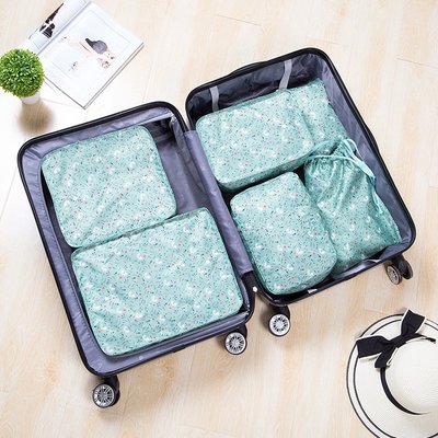 ☜shop go☞【P588】印花旅行收納六件套 韓版 行李 打包 整理 旅行 登機 衣物 分類 拉鍊 網袋 衛生 束