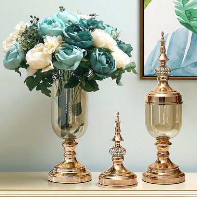 花瓶 歐式玻璃陶瓷瓦罐 歐式花瓶擺件客廳插花干花餐桌電視柜美式裝飾品家居家用輕奢擺設