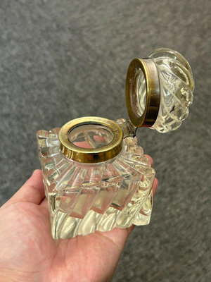 英國古董銅口水晶墨水瓶/英國銅水晶墨水瓶1266
