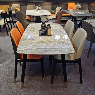 輕奢巖板實木餐桌椅組合簡易現代長方形桌6人4家用客廳小戶型飯桌 西洋紅促銷