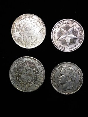 S0043 各國硬幣 (4入組) 美英法國 1977 1970 1802 liberty 伊莉莎白二世  銀幣 收藏幣