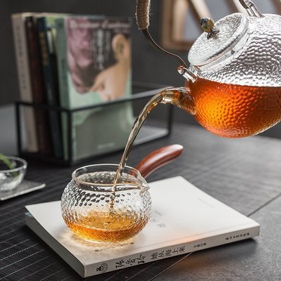 “正品”日式錘目紋公道杯 手工耐熱玻璃側把壺加厚茶海功夫茶具分茶器