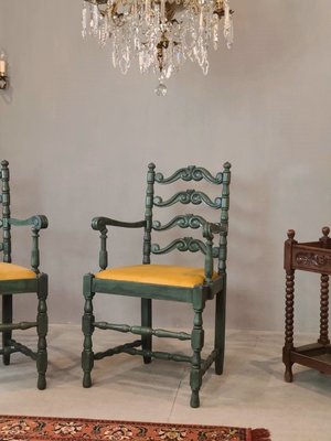 【卡卡頌 歐洲古董】法國 刷色 高背 細膩雕刻  書桌椅 古董椅 主人椅 餐椅  歐洲老件 ch0425 ✬
