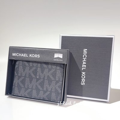就愛精品店❤️Michael Kors 黑色MK字樣LOGO雙摺PVC材質男夾禮盒 #86F2SMNF5B