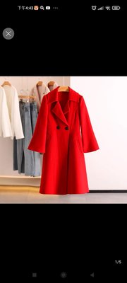 專櫃特價 正紅色100%純羊毛雙面尼輕巧保暖大衣外套
