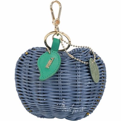 現貨熱銷-FURLA Ghiotta 蘋果造型手工藤編鑰匙圈(藍色) 1820542-23
