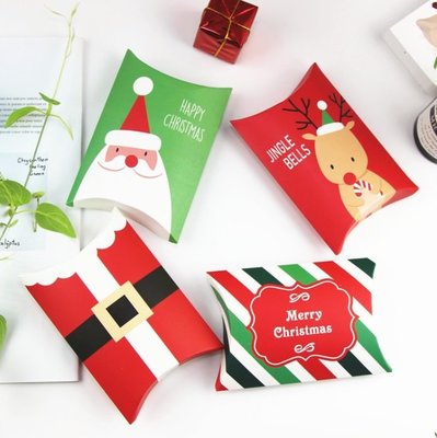 【嚴選SHOP】聖誕節枕頭禮物盒 聖誕 包裝 紙盒 耶誕節禮盒 枕頭盒 牛軋糖盒 糖果盒 禮品包裝 餅乾盒【X076】