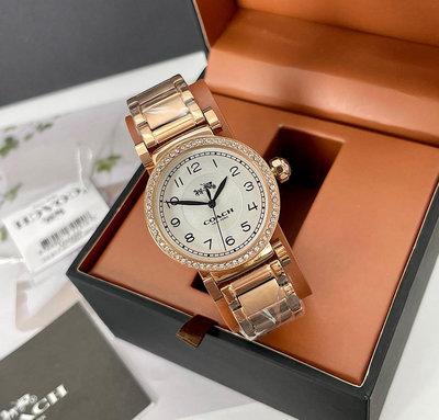 COACH Madison 晶鑽圈 白色錶盤 玫瑰金色不鏽鋼錶帶 石英 女士手錶 14502395