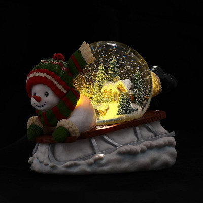 【JARLL 讚爾藝術】雪人雪橇 水晶球音樂盒 聖誕禮物GG-HX1215