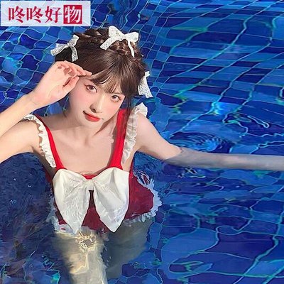 韓國ins泳衣女連身學生保守甜美少女日系可愛遮肚顯瘦泡溫泉泳裝 QUWO~咚咚好物