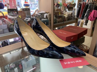 ☆最愛二手精品☆ Christian Louboutin 藍色大理石紋漆皮紅底高跟鞋 XD5382 《名牌精品回收寄賣買斷代購》