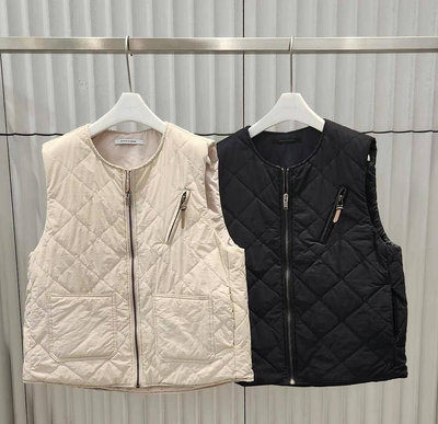 正韓korea韓國空運Ncode米白色車格紋拉鏈裝飾舖棉背心外套  現貨  小齊韓衣