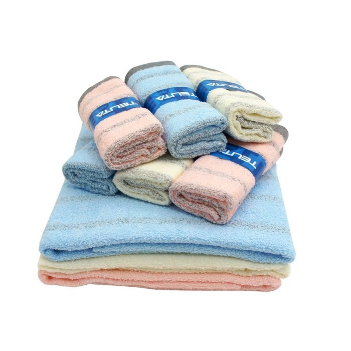 【TELITA】粉彩竹炭條紋毛巾浴巾(超值9入組)免運