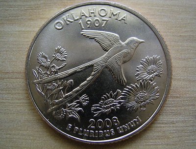2008-D Oklahoma 美國 各大 50洲 Washington 25C 1/4 Quarter 早期 錢幣
