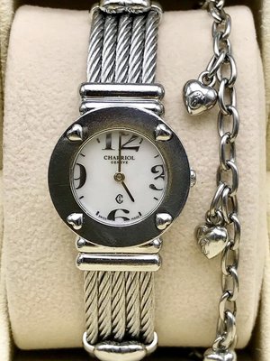 重序名錶 CHARRIOL 夏利豪 珍珠母貝面 愛心鎖鍊 經典鋼索石英女錶