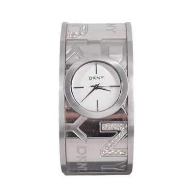 金卡價1428 二手 DKNY 銀色水晶手鐲手錶NY-8249 020200001963 01