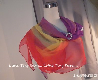 Little Ting Store:SILK漸層素面絲巾(寬版)長巾髮圈/髮帶可搭配絲巾圍巾披肩頭巾帽子漸層紅黃紫