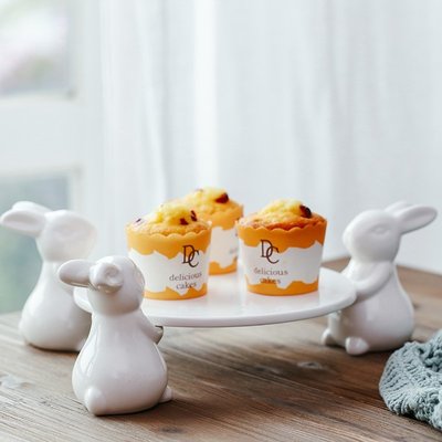 【極簡時尚】可愛兔子甜品陶瓷水果盤創意下午茶點心盤蛋糕托盤