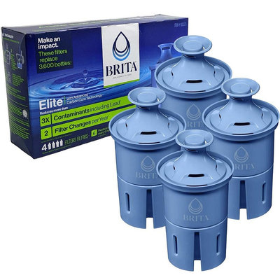 Brita Elite 6個月3倍長效 濾水壺替換圓形濾芯 濾心2顆用1年 可過濾454L 2023年加拿大製 美國直購 4入-2023年年製