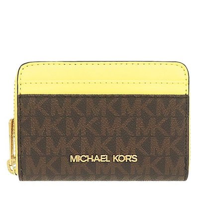 【美麗小舖】MICHAEL KORS MK 黃色 防刮PVC皮革 短夾 零錢包 皮夾 卡片夾~M69217