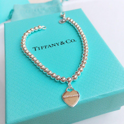 現貨精品代購 Tiffany&amp;CO.蒂芙尼 S925純銀 水晶 手環 手鍊 手環 飾品 附盒提袋 簡約愛心形狀吊墬 可開發票