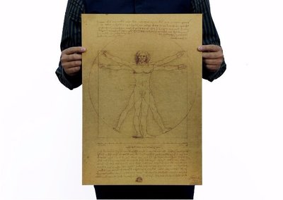 [現貨]達文西手稿 黃金比例 維特魯威人Leonardo da Vinci 牛皮紙懷舊復古電影海報 裝飾畫