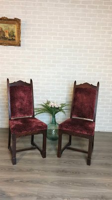 【卡卡頌  歐洲古董】法國老件 橡木雕刻 立體花紅絨布 餐椅 單椅   ch0129 ✬