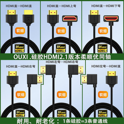 硅膠HDMI2.1彎頭柔細線支持10K分辨率8K60HZ兼容4K144HZ@1080P240