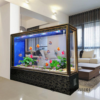 玻璃魚缸屏風魚缸客廳家用玻璃生態中大型辦公室落地簡約歐式方形玄關隔斷水族箱