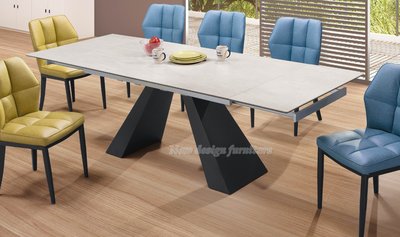 【N D Furniture】台南在地家具-設計款外開工業風烤漆黑色腳座拉合陶板伸縮餐桌YH