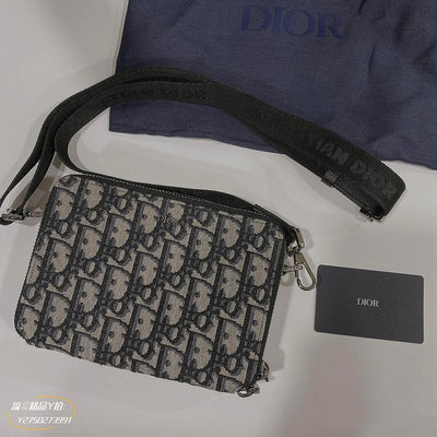 專櫃真品Dior 迪奧 Oblique 經典印花 肩帶手拿包 斜挎包 黑色 男女同款 相機包 現貨