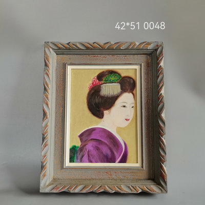 （二手）-日本 老木框畫框 美女圖•油畫掛額 擺件 老物件 古玩【中華拍賣行】1340