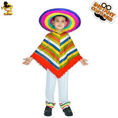 萬圣節小男孩兒童墨西哥彩色披風 墨西哥民族風情兒童表演服裝