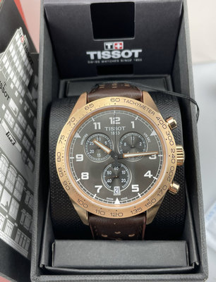 TISSOT PRS516 Chronograph 棕色面錶盤 棕色皮革錶帶 石英 三眼計時 男士手錶 T1316173608200